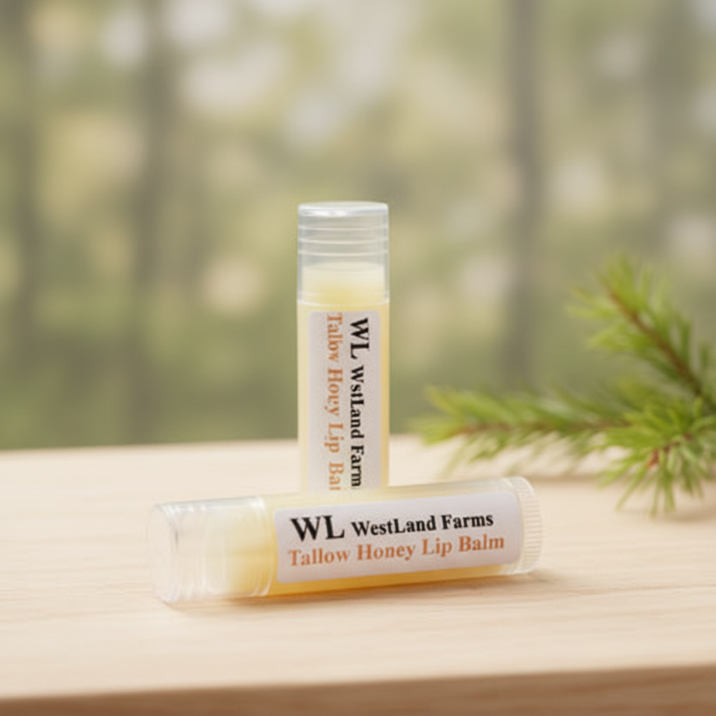 Honey Tallow Lip Balm - Woodsy Background
