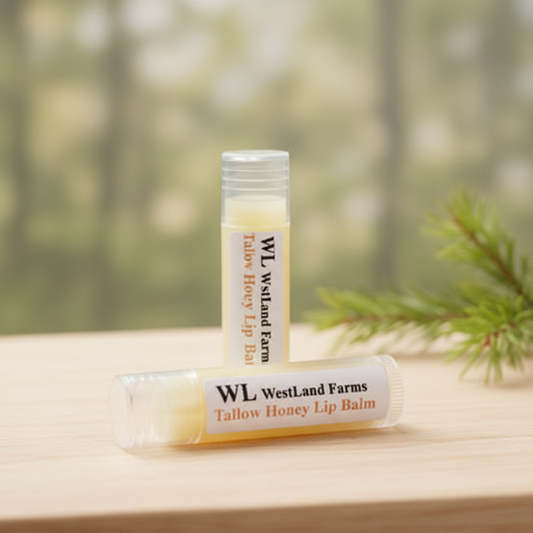 Honey Tallow Lip Balm - Woodsy Background